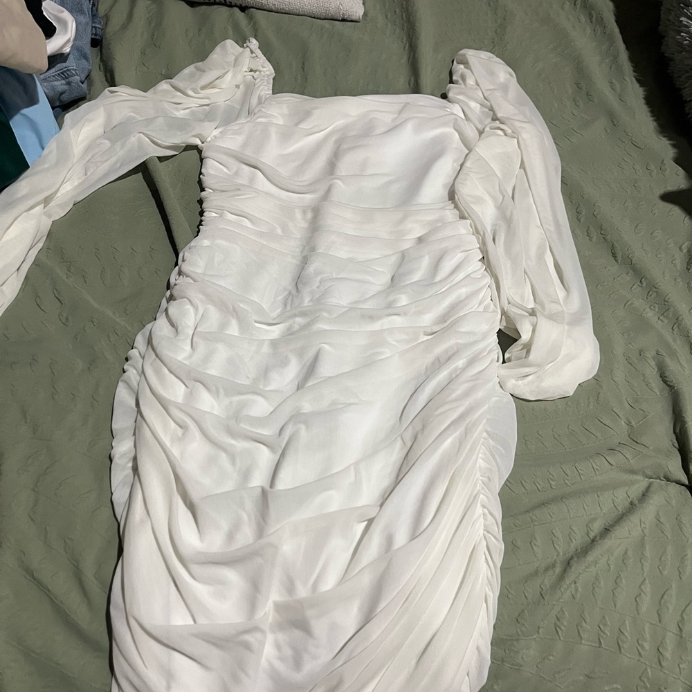 Elegant White Ruched Dress